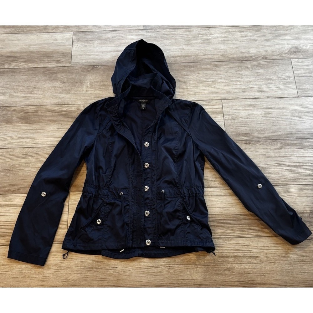 WHITE HOUSE BLACK MARKET Women Navy Utility Lightweight Jacket Sz L Nautical